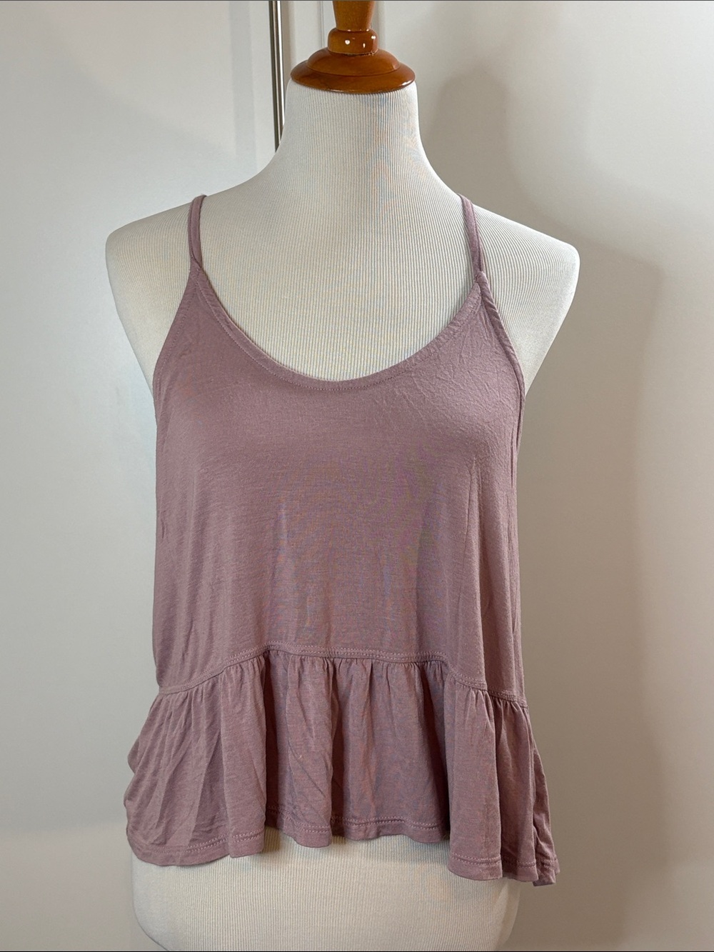 mahina Dusty Rose Ruffle Hem Spaghetti Strap Racerback Tank L